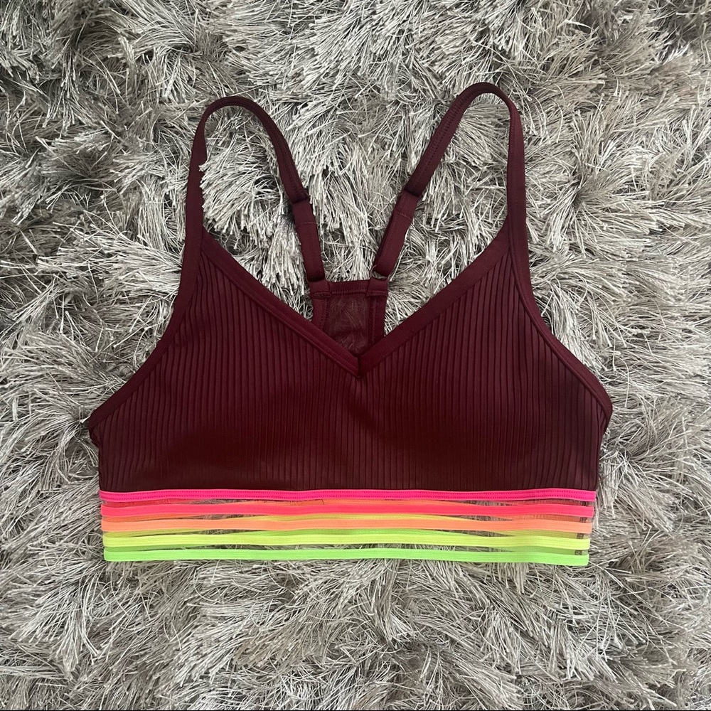 Victorias Secret PINK Red Maroon Striped Sports Bra Extra Small (XS)